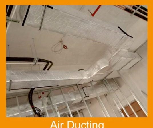 Sheet metal air ducting installed in ceiling